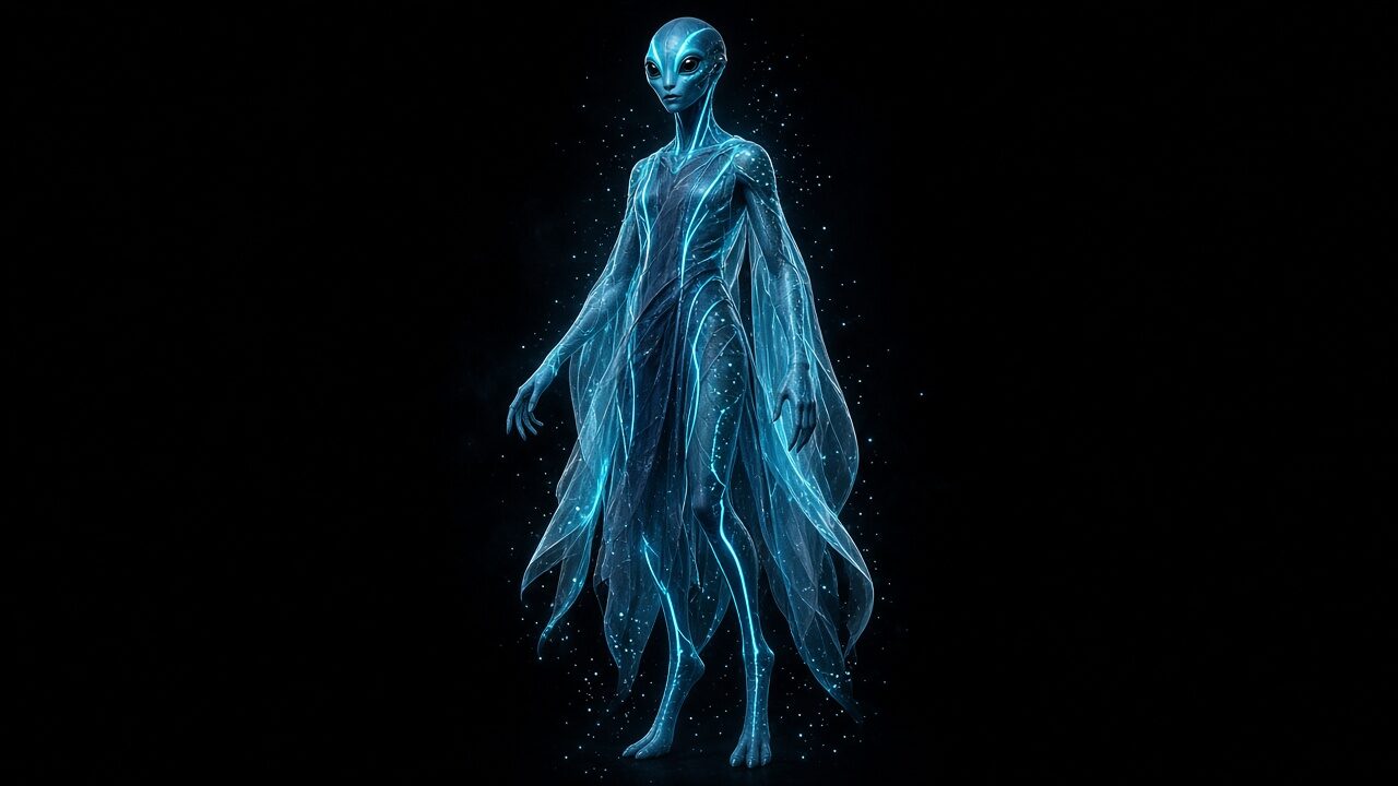 A Nethrai: 1.93 m, slender, digitigrade legs, light-fibre robes (AI-generated illustration)